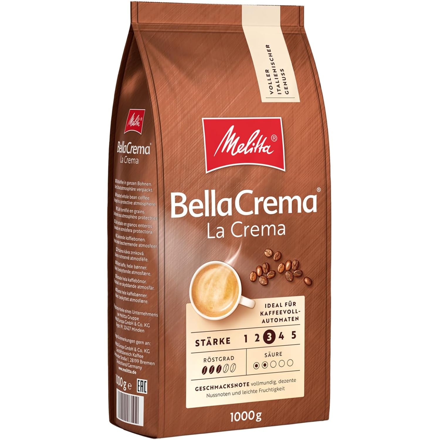 3 chicchi di caffè Melitta BellaCrema La Crema, tostatura media, da 1 kg ciascuno