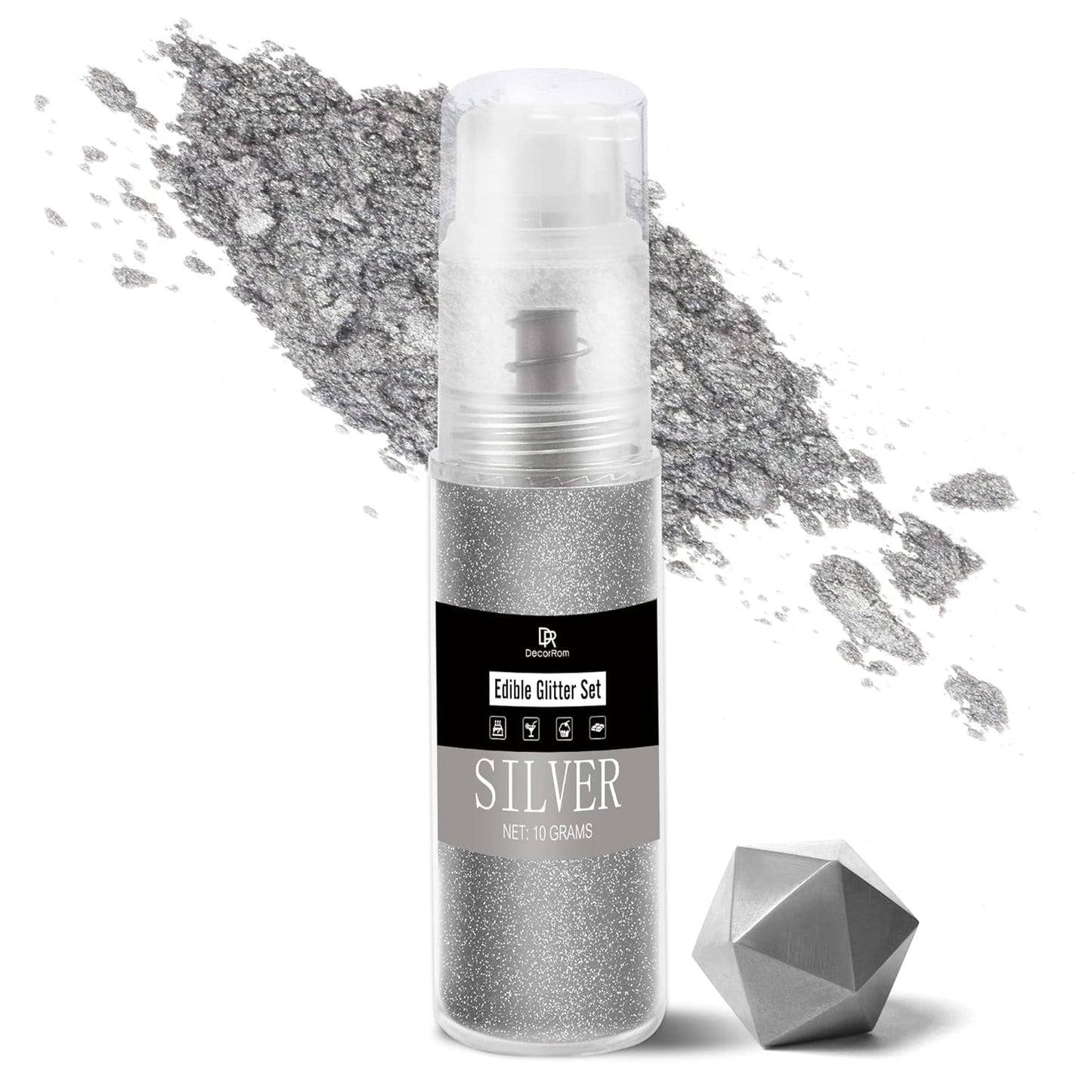 DecoRom, glitter commestibile, polvere, 10 grammi Glitter Naty Shop Argento