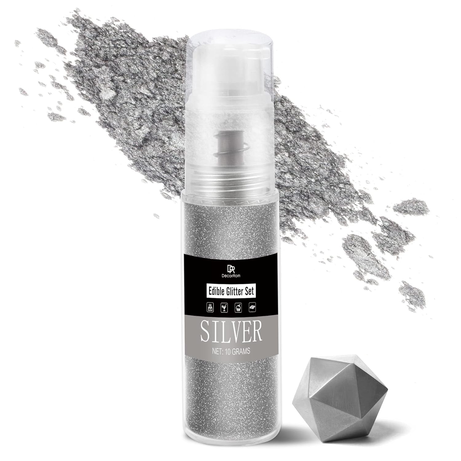 DecoRom, glitter commestibile, polvere, 10 grammi Glitter Naty Shop Argento