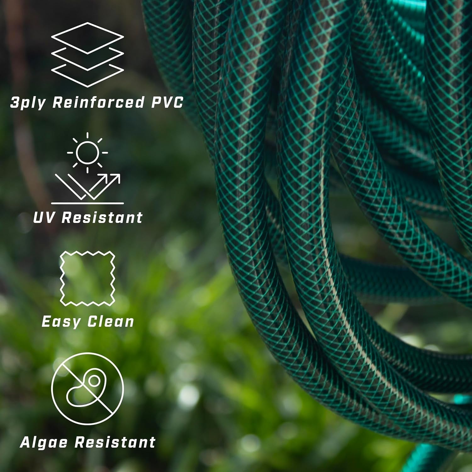 Tubo da giardino Faithfull da 50 m (164 piedi) rinforzato, diametro 12,7 mm (1/2 pollice) - Tubo in PVC resistente, verde