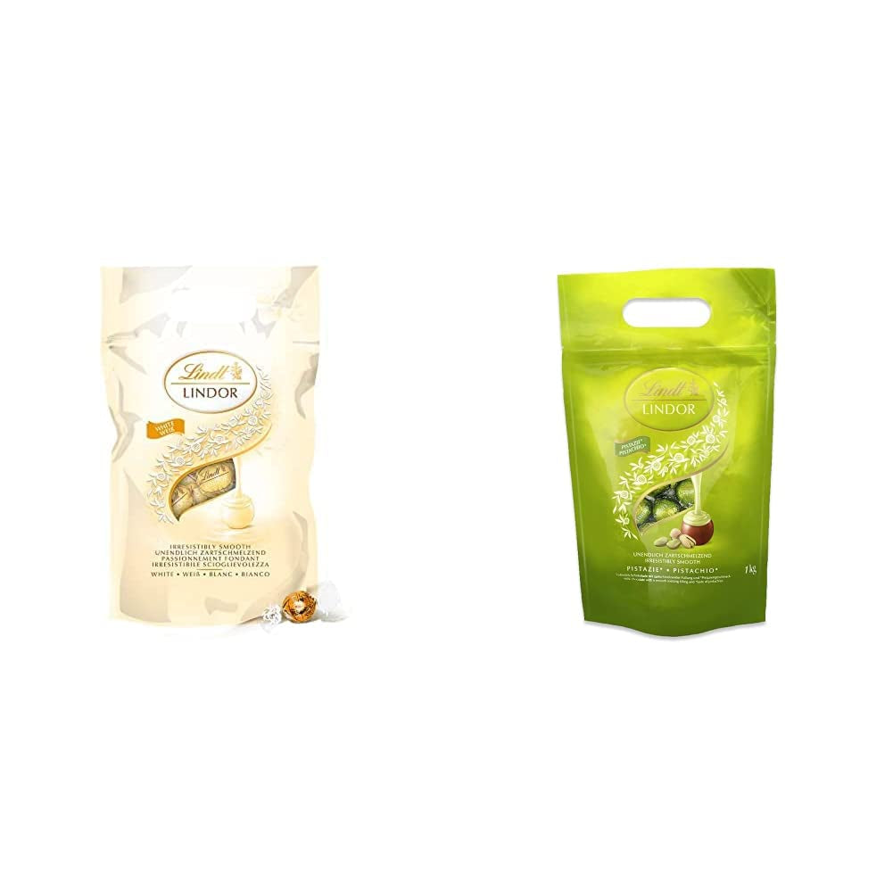 Palline di cioccolato bianco LINDOR, 1 kg e LINDOR | Busta richiudibile da 1 kg | ca. 80 palline di cioccolato al latte con ripieno di menta | Confezione sfusa, regalo pralinato, regalo cioccolato