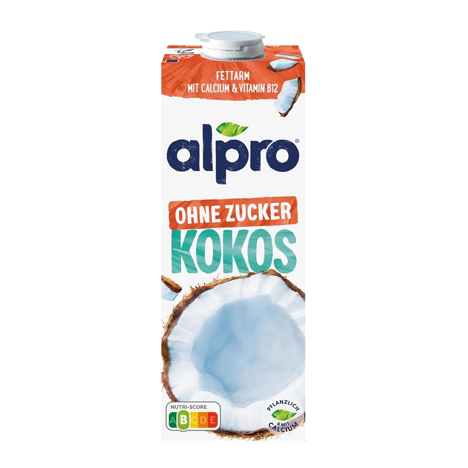 Alpro Kokosnussdrink ohne Zucker – Ohne Süßstoffe – Vegan und milchfrei – Von Natur aus lactosefrei und fettarm – Rich an Calcium und Vitaminen – 8 x 1 L