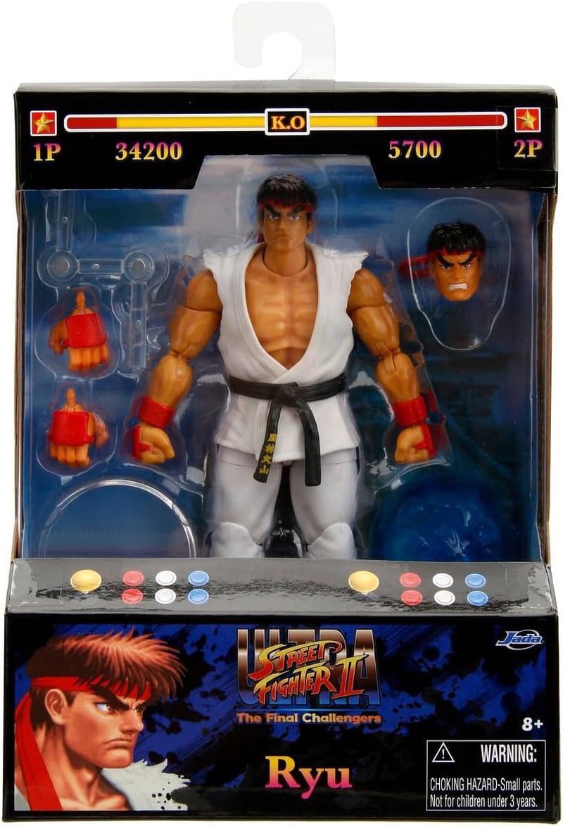 Jada Toys Street Fighter Figure Guile (15 cm) - Street Fighter 2: The Final Challengers Azione e figura mobile da collezione con testa, mani e accessori alternativi Età 13+ Action Figure Naty Shop Ryu