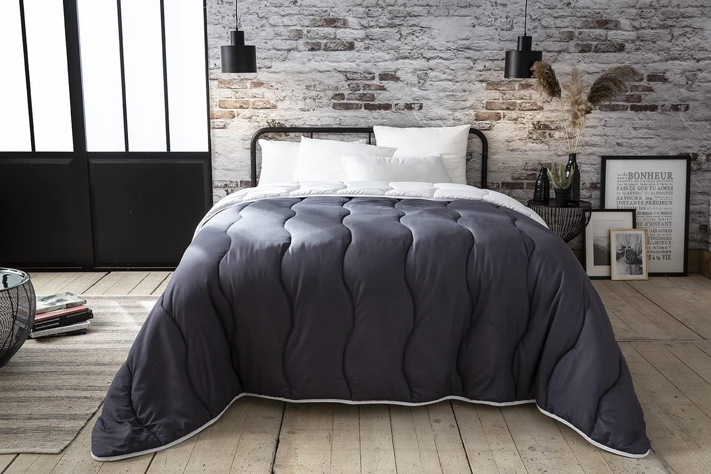 Trapunta Abeil, Bicolore, 220 X 240 Cm, Bianco e Grigio Trapunte e Trapunte Naty Shop
