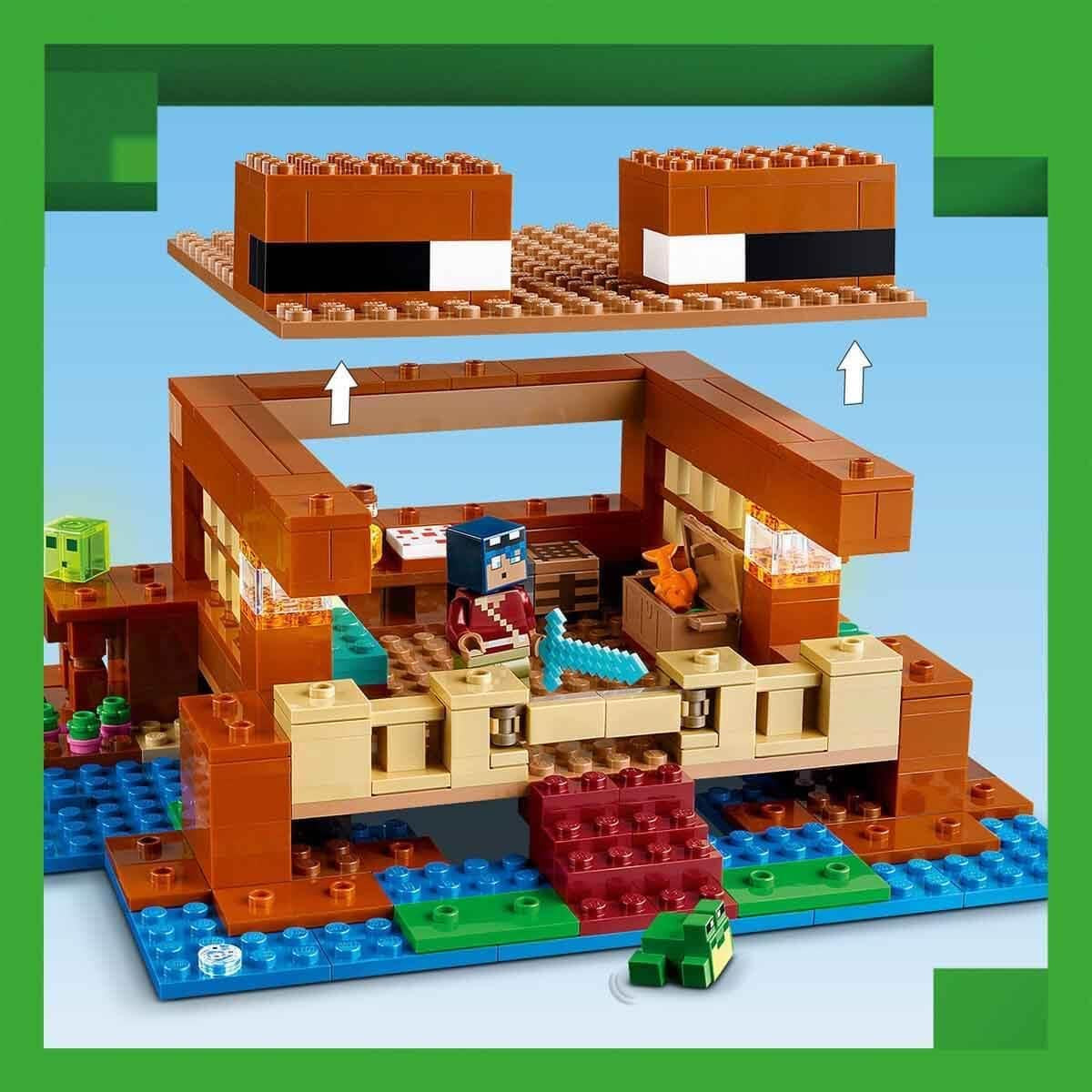 LEGO Minecraft La casa della rana, casa giocattolo con personaggi tra cui zombie, melma e uomo che sta annegando, più accessori come barca giocattolo e banco da lavoro, regalo per ragazzi e ragazze a partire da 8 anni 21256 Set da costruzione Besuche den LEGO-Store