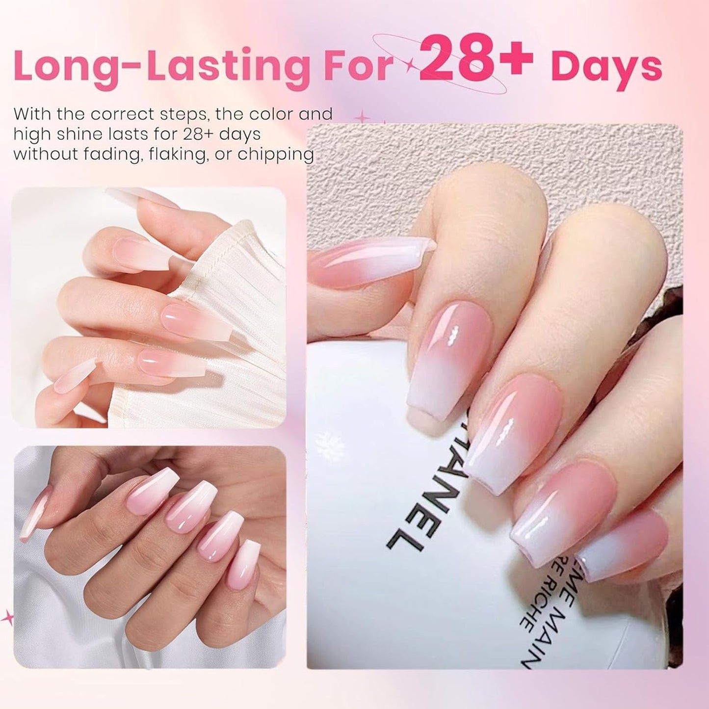 Kit per unghie finte sfumate da 150 pezzi - 5 colori per unghie finte autoadesive dal design sfumato - Copertura completa per donne e ragazze - Unghie finte lucide per manicure fai-da-te (Quadrato)