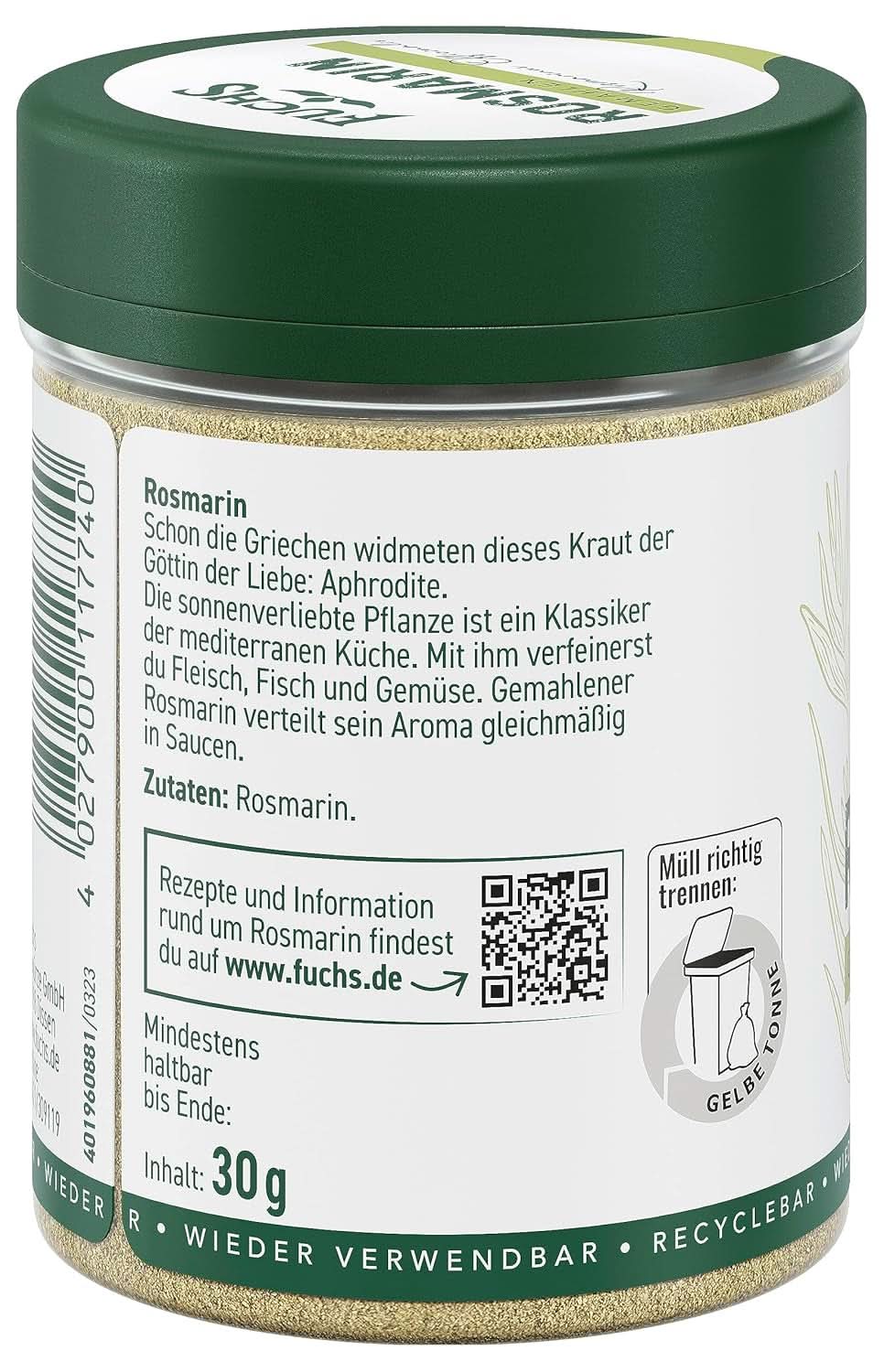 Fuchs - Rosmarino Macinato - Per condire pesce, carne e verdure, 30 grammi Condimente Naty Shop