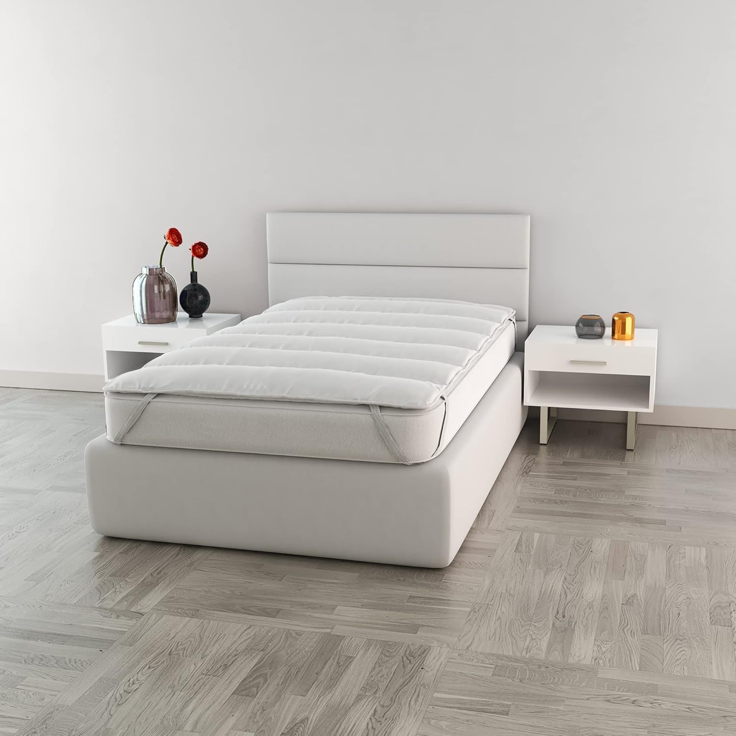 Biancheria da letto Italiana Elegante Topper Trapuntato, Bianco, Piumini e Trapunte Matrimoniali Naty Shop 120X195