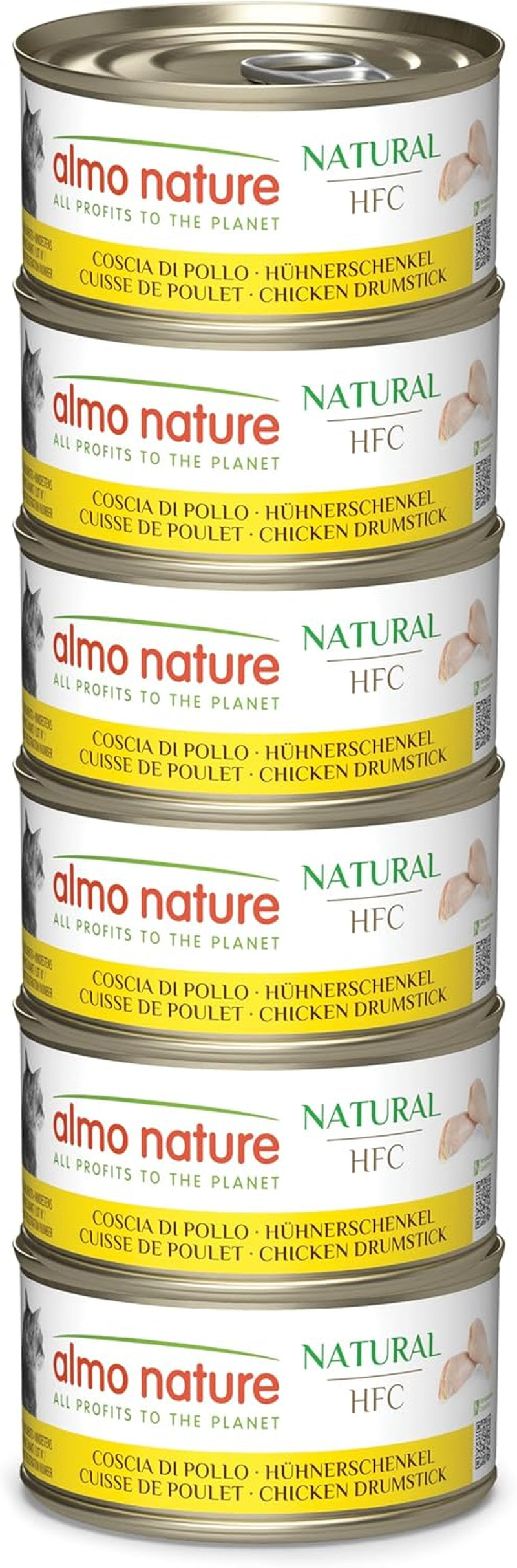 Almo Nature HFC Natural - Nassfutter für ausgewachsene Katzen - Hühnerschenkel - Human Grade, senza glutine e monoproteico - 6 x 70g