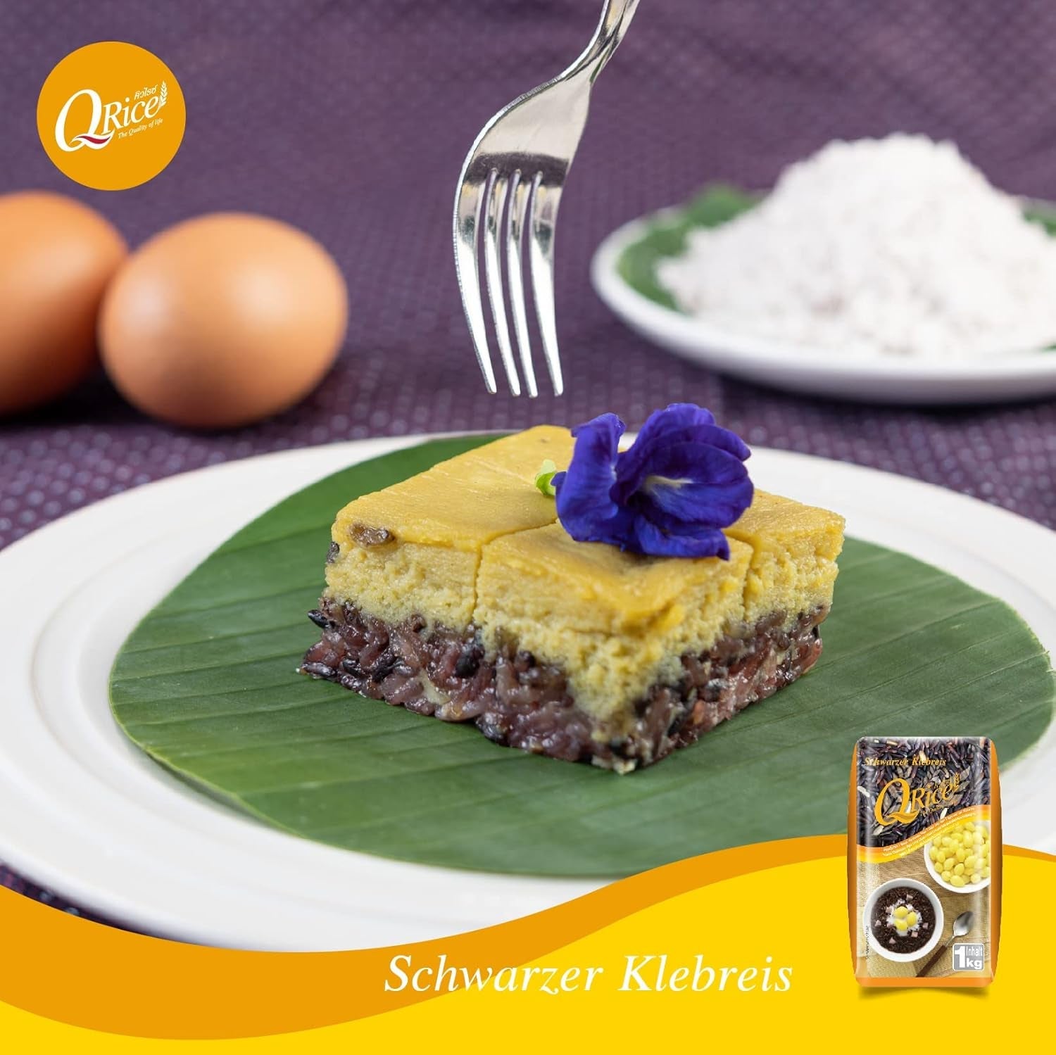 RISO Q | Riso colloso nero a grani lunghi dalla Thailandia | Aromatico con delicato sentore di nocciola | Ideale per dessert al curry, sushi e mochi | 1x1kg