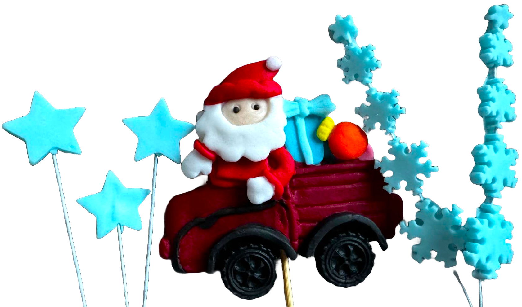 Set di 6 decorazioni commestibili in pasta di zucchero, Natale, Auto di Babbo Natale, stelle e fiocchi di neve Decorazioni in Pasta di Zucchero Naty Shop