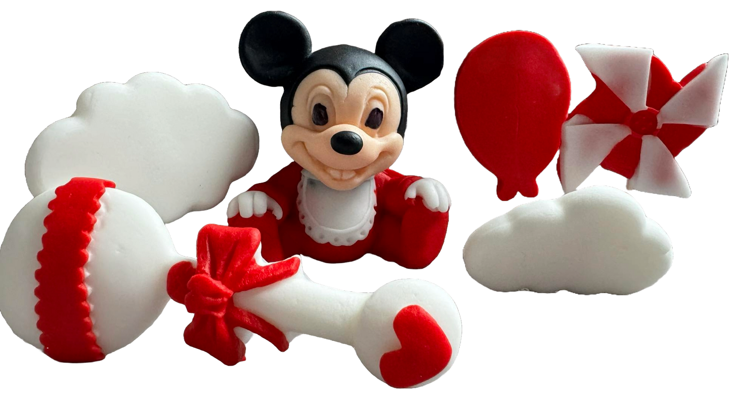 Set 6 decorazioni in zucchero commestibile, Decorazioni in Pasta di Zucchero Topolino Naty Shop
