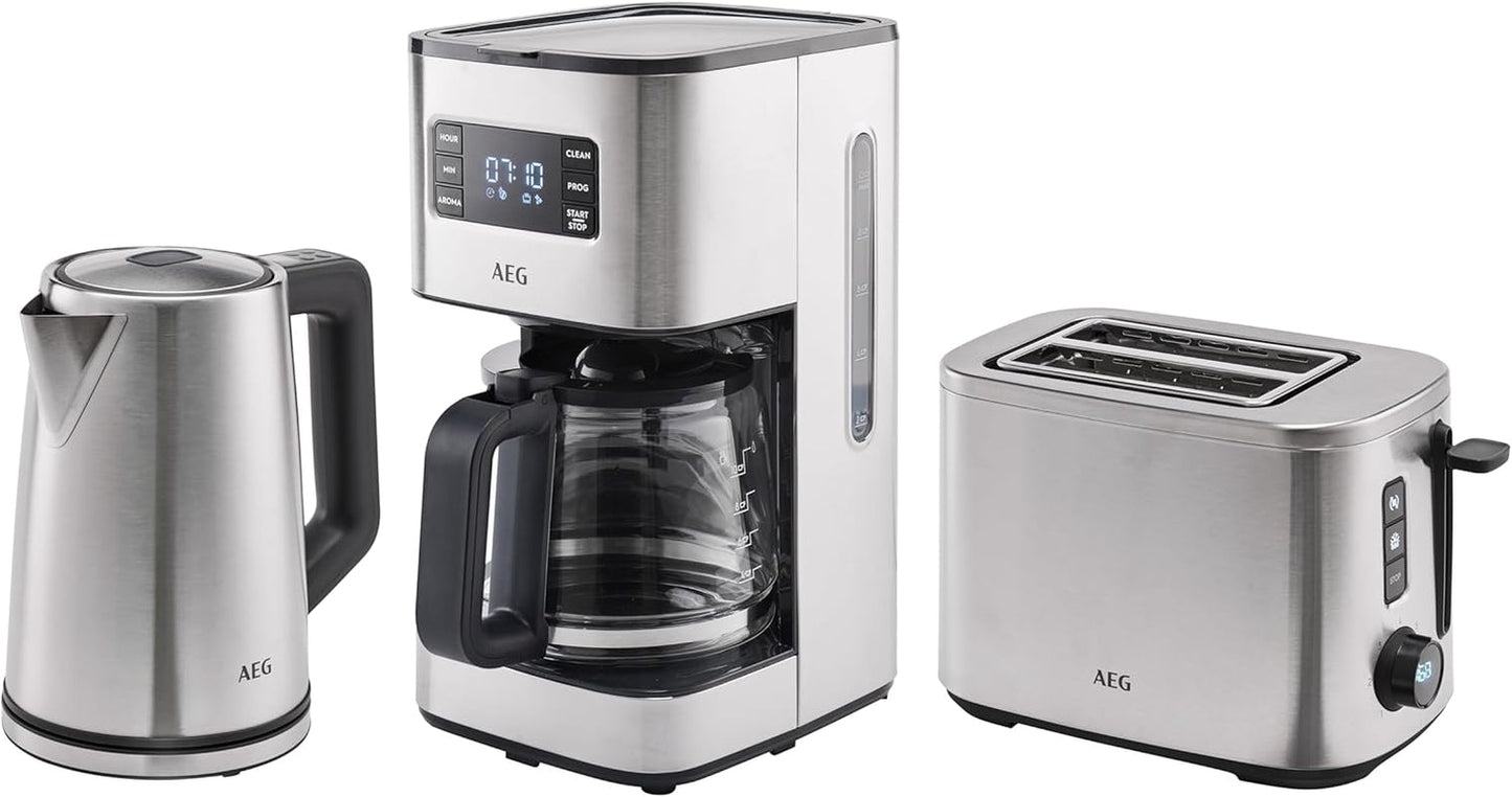 Macchina per caffè espresso AEG Deli 5, 1,5 l, timer programmabile, funzione di mantenimento in caldo, arresto di sicurezza, indicatore del livello dell'acqua, dosaggio ottimale, funzione antigoccia, acciaio inossidabile, CM5-1-6ST