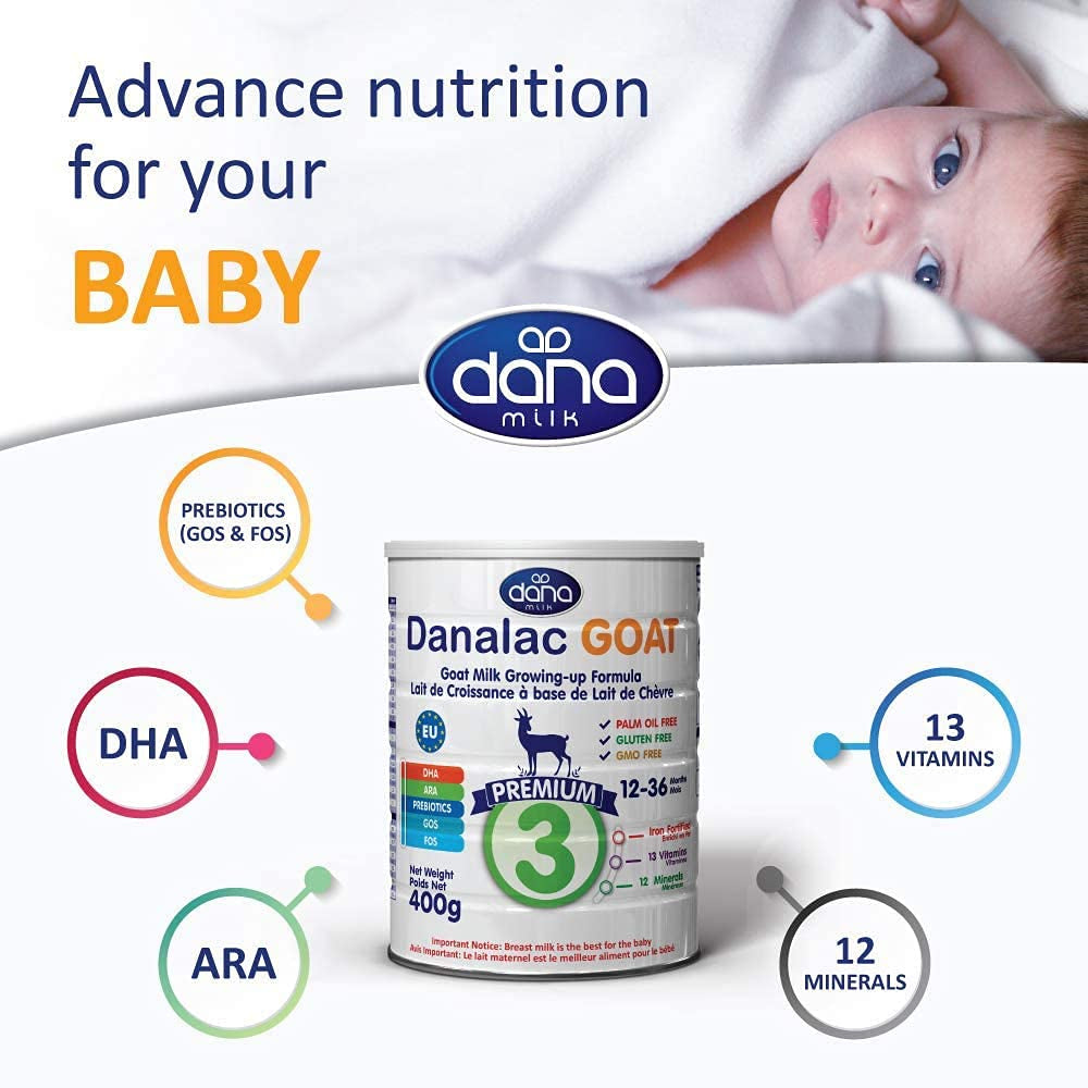 Danalac (confezione da 1) Formula avanzata di latte di capra per la crescita 800 g di latte in polvere per neonati Fase 3 per bambini piccoli e neonati da 1 a 3 anni