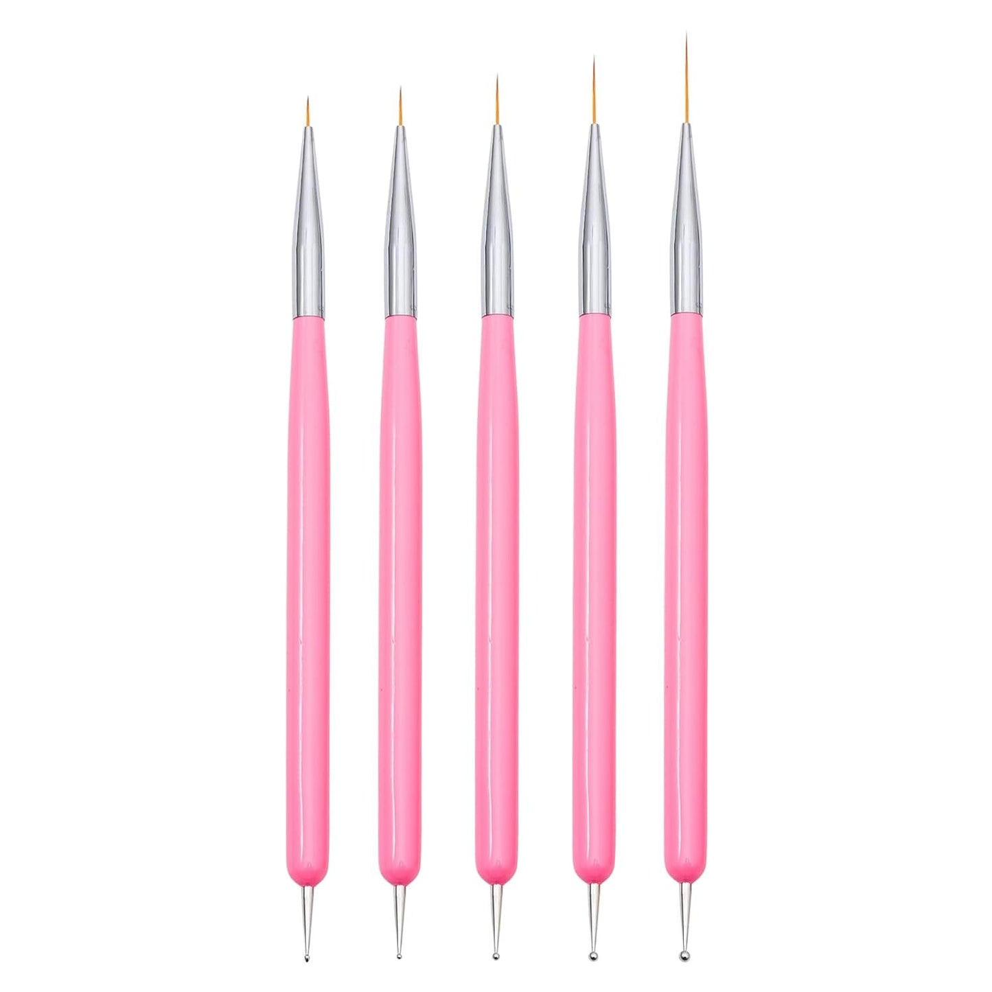 Nagelkunst-Pinsel, 5 Stück, Nailart-Pinsel, Punktierstift-Werkzeuge, Malkunst-Design-Pinsel-Set Für Lange Linien, Dünne Details, Feine Zeichnungsgrößen 7/9/11/15/22 Mm, Nero