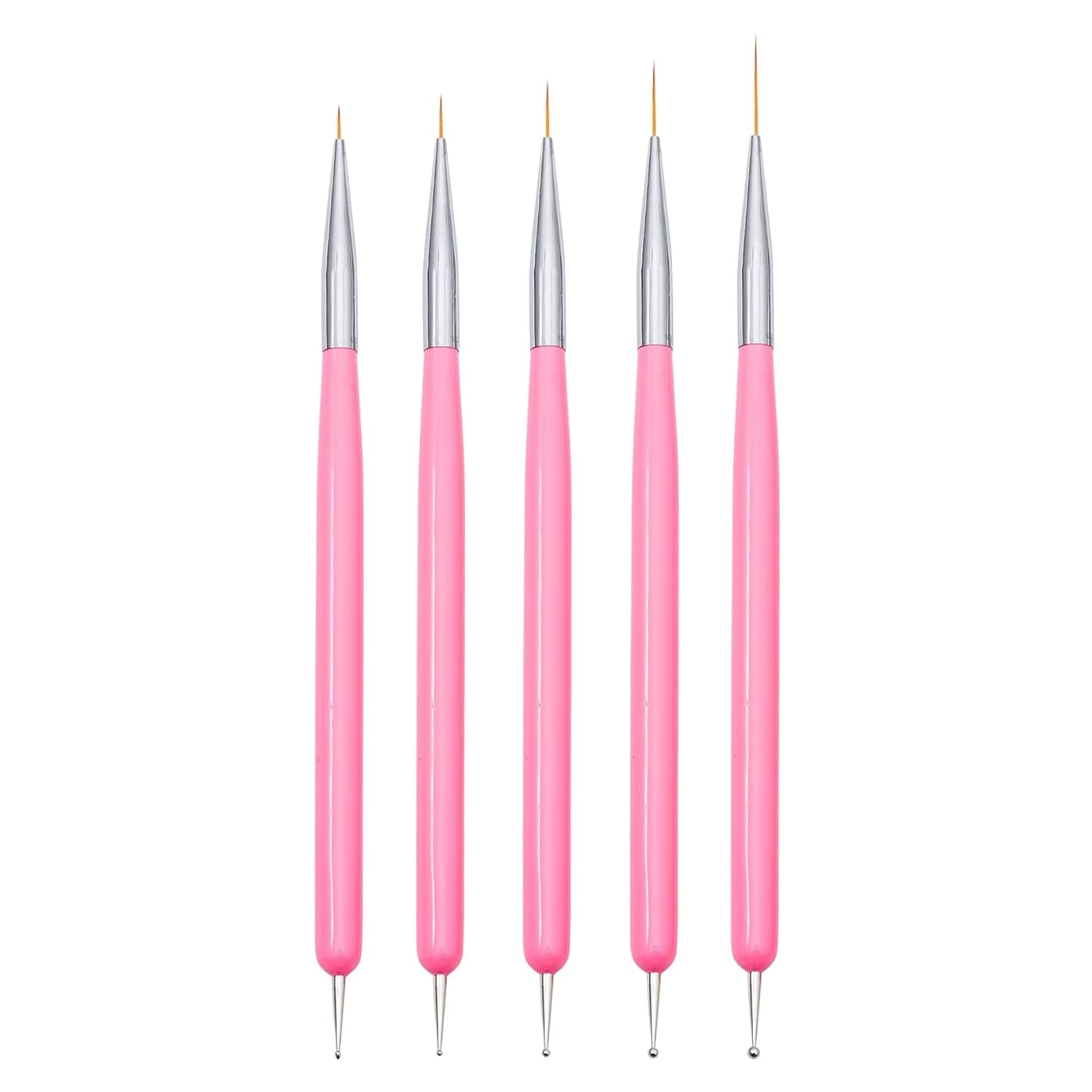 Nagelkunst-Pinsel, 5 Stück, Nailart-Pinsel, Punktierstift-Werkzeuge, Malkunst-Design-Pinsel-Set Für Lange Linien, Dünne Details, Feine Zeichnungsgrößen 7/9/11/15/22 Mm, Nero