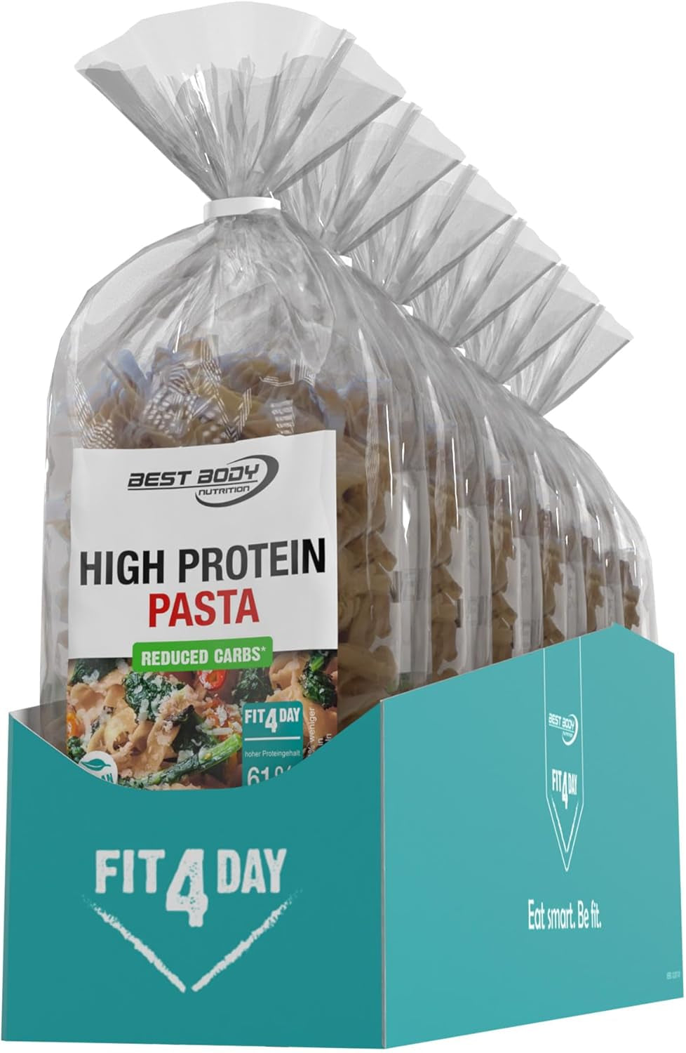 Best Body Nutrition Pasta Proteica 6 x 200g - Tagliatelle ad alto contenuto proteico Fit4Day - 61% di proteine, a basso contenuto di carboidrati, vegani e senza lattosio, senza soia - Proteine ​​del pisello di alta qualità - Per diete a basso contenuto di carboidrati