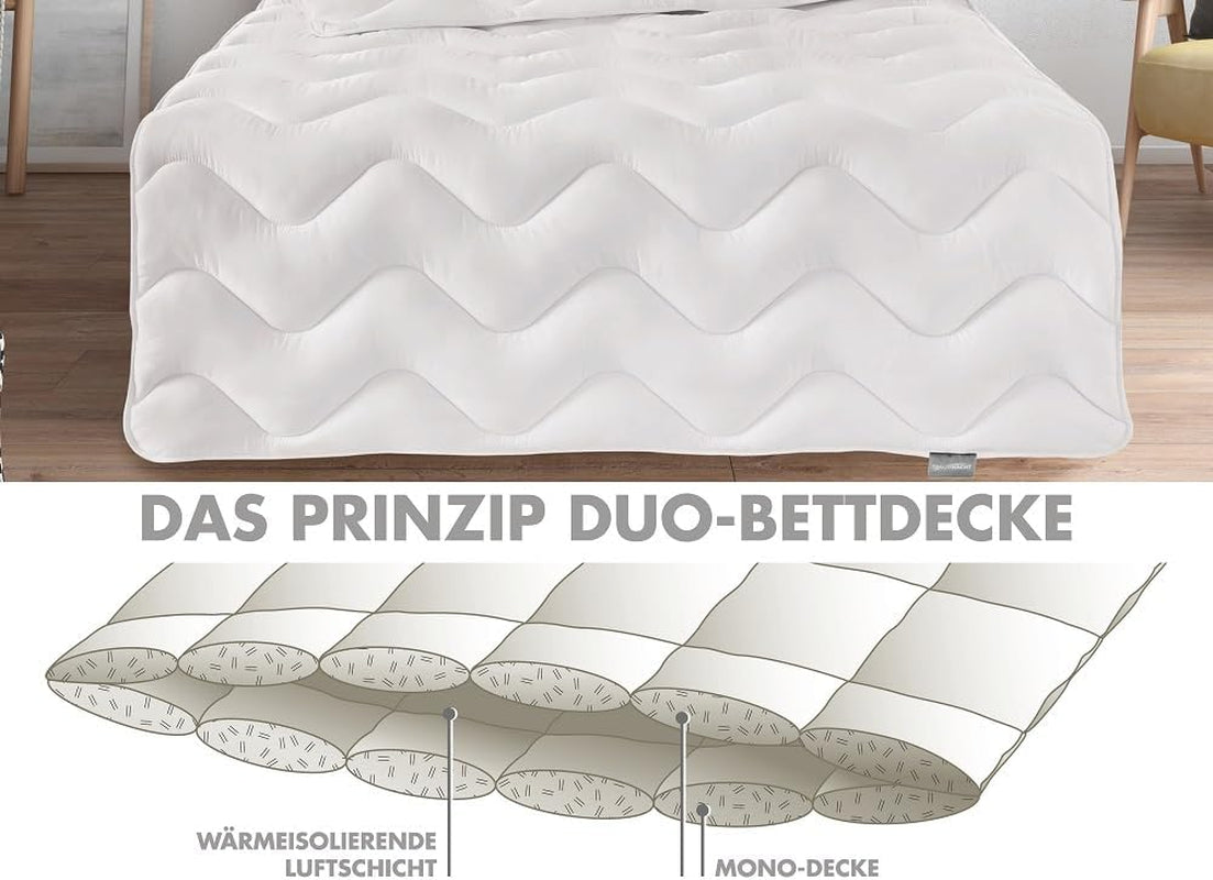 Traumnacht Cozy - Completo letto 4 stagioni, 1 X trapunta divisibile 135 X 200 Set e 1 X cuscino 80 X 80 Cm, certificato Ã-ko Tex, bianco, sviluppato in Germania, (confezione da 2) Trapunte e trapunte Naty Shop