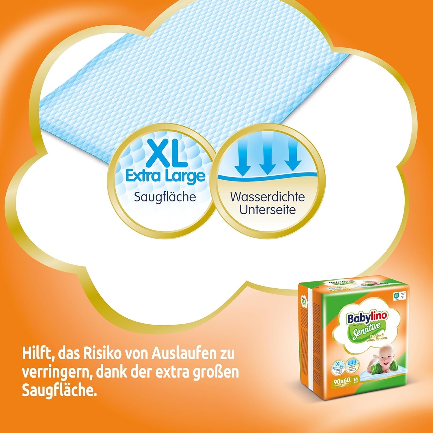 Salviette umidificate Sensitive, 90 x 60 cm, extra assorbenti, 14 pezzi