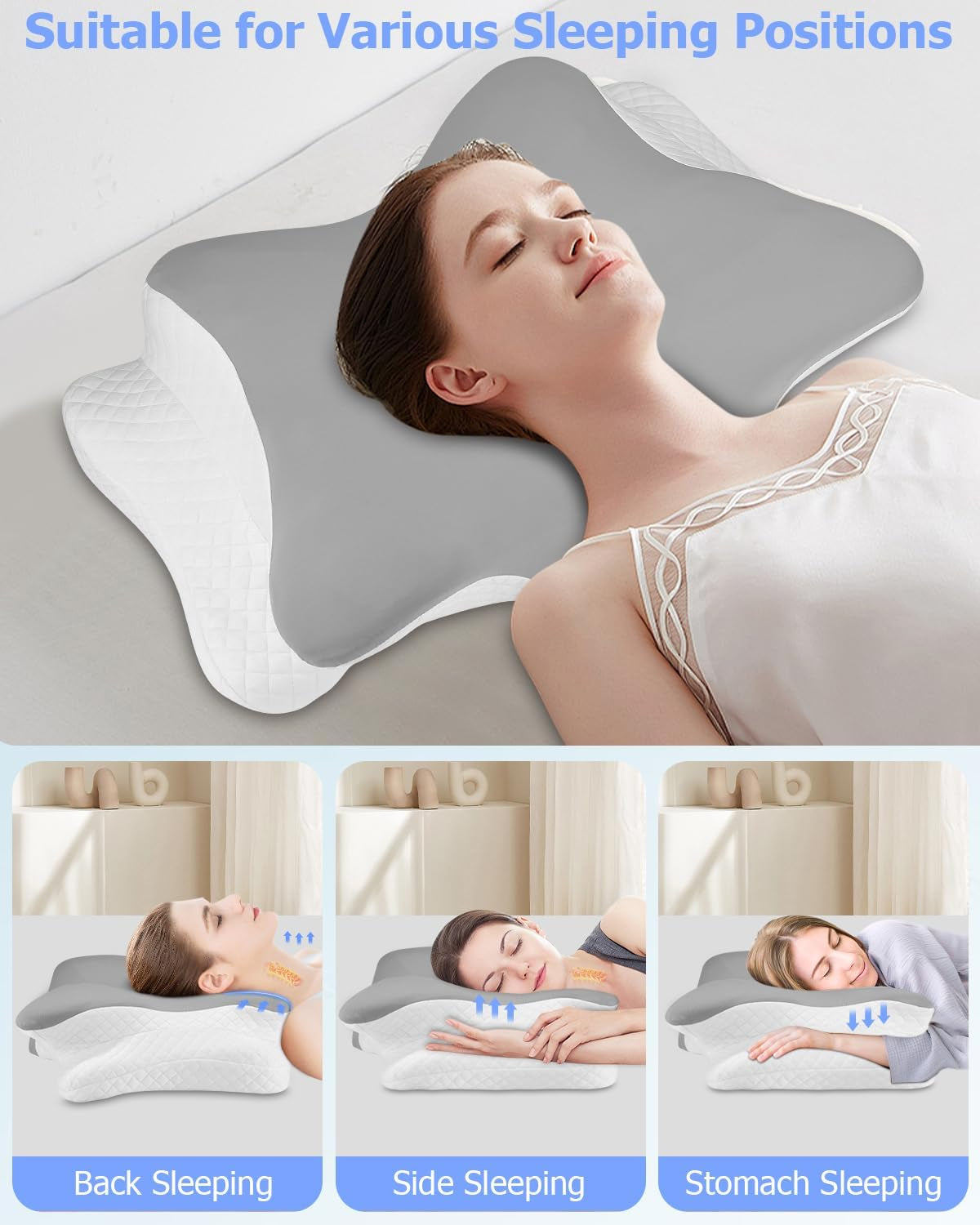 Cuscino ortopedico, Cuscino di supporto laterale, Cuscino di supporto per il collo, Cuscino per il dolore al collo, Cuscino in memory foam, Cuscino ergonomico, Per il supporto laterale della schiena e della pancia - Cuscini ortopedici cervicali a forma di farfalla Naty Shop