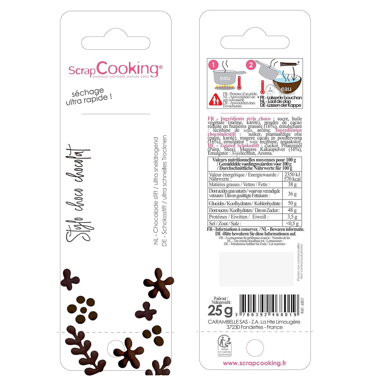 Scrapcooking - Penna al cioccolato marrone - Zucchero per scrivere al cioccolato 25 g - Penna di zucchero decorativa commestibile - Scrivere e disegnare - Etichettare fondente, glassa, torte - 6801