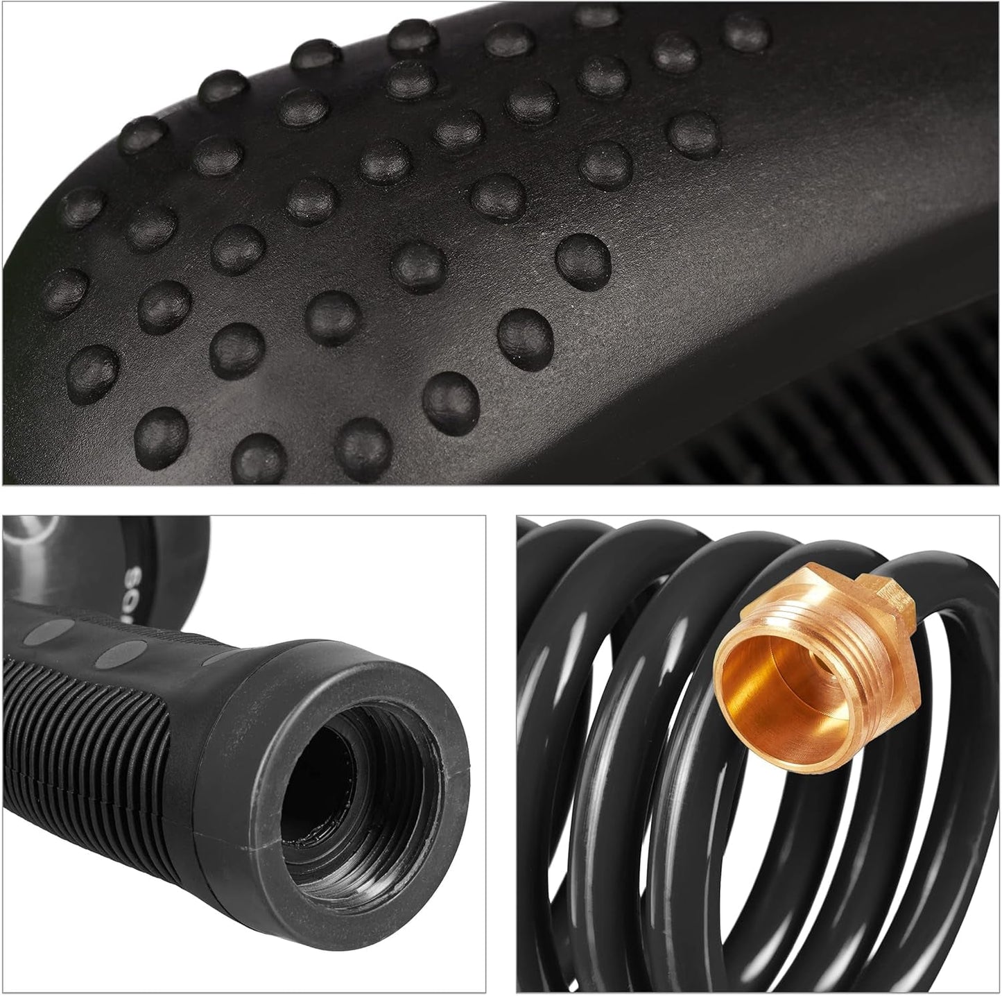 Relaxdays Tubo a Spirale Allungabile Fino a 10 Metri Tubo Flessibile da Giardino con Spruzzatore 7 Tipi di Getto Nero