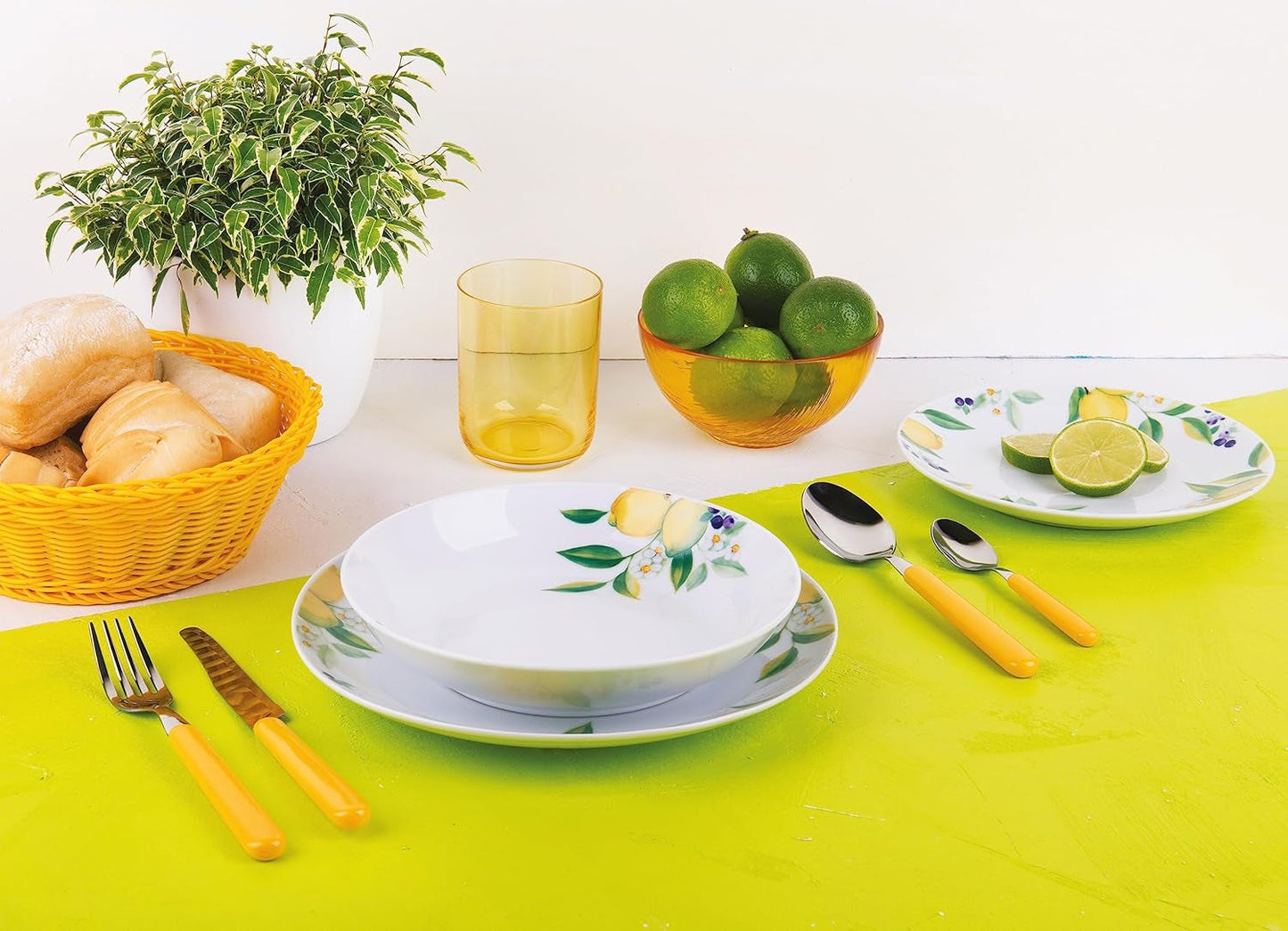 Servizio tavola Excelsa Lemon, 18 pezzi, porcellana, bianco/limone