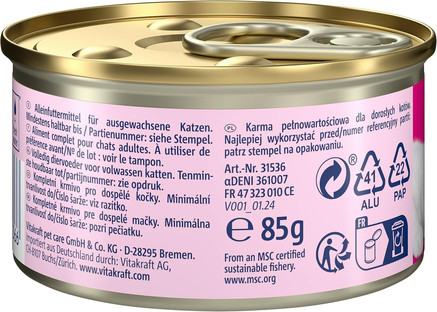 Vitakraft Poésie Mousse, cibo umido per gatti, schiuma aerata, con salmone, senza zuccheri o cereali aggiunti (12 x 85 g)