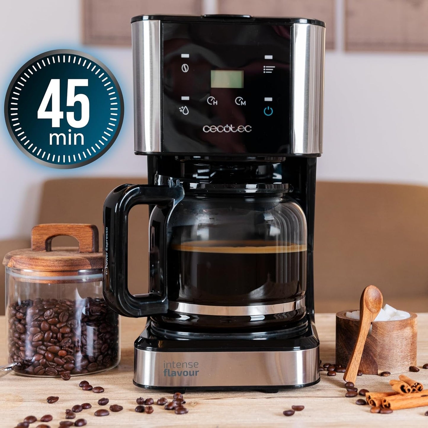 Espresso con filtro Cecotec Coffee 66 Drop and Touch, potenza 950 W, 1,5 L, 12 tazze, touch screen, caraffa in vetro, timer 24 ore, 6 interruttori, filtro a rete riutilizzabile