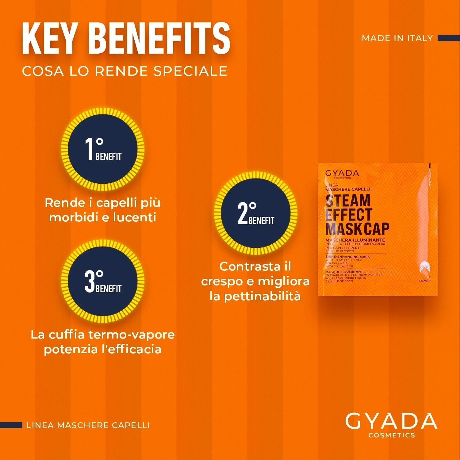 GYADA COSMETICS, maschera per capelli in materiale leggero e rivitalizzante, dona lucentezza e morbidezza, effetto nutriente e riparatore, con cuffia termica, a base di olio di cocco e avocado, maschera per capelli Naty Shop da 60 ml