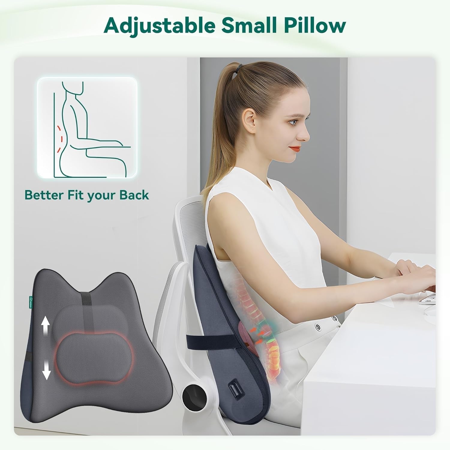 Cuscino ergonomico di supporto lombare Snailax con massaggio e calore, cuscino per la schiena shiatsu in memory foam, cuscino per il sedile con 3 intensità di massaggio | 2 livelli di calore | 3 timer | postura seduta comoda