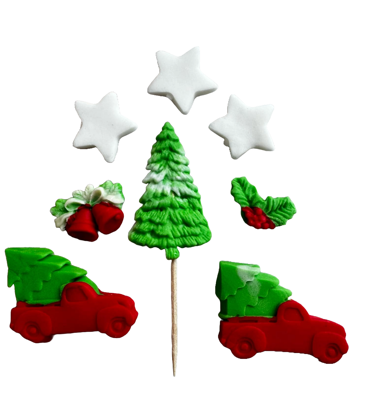 Set di 8 decorazioni commestibili in pasta di zucchero, Decorazioni In Pasta Di Zucchero Vacanze Invernali Naty Shop