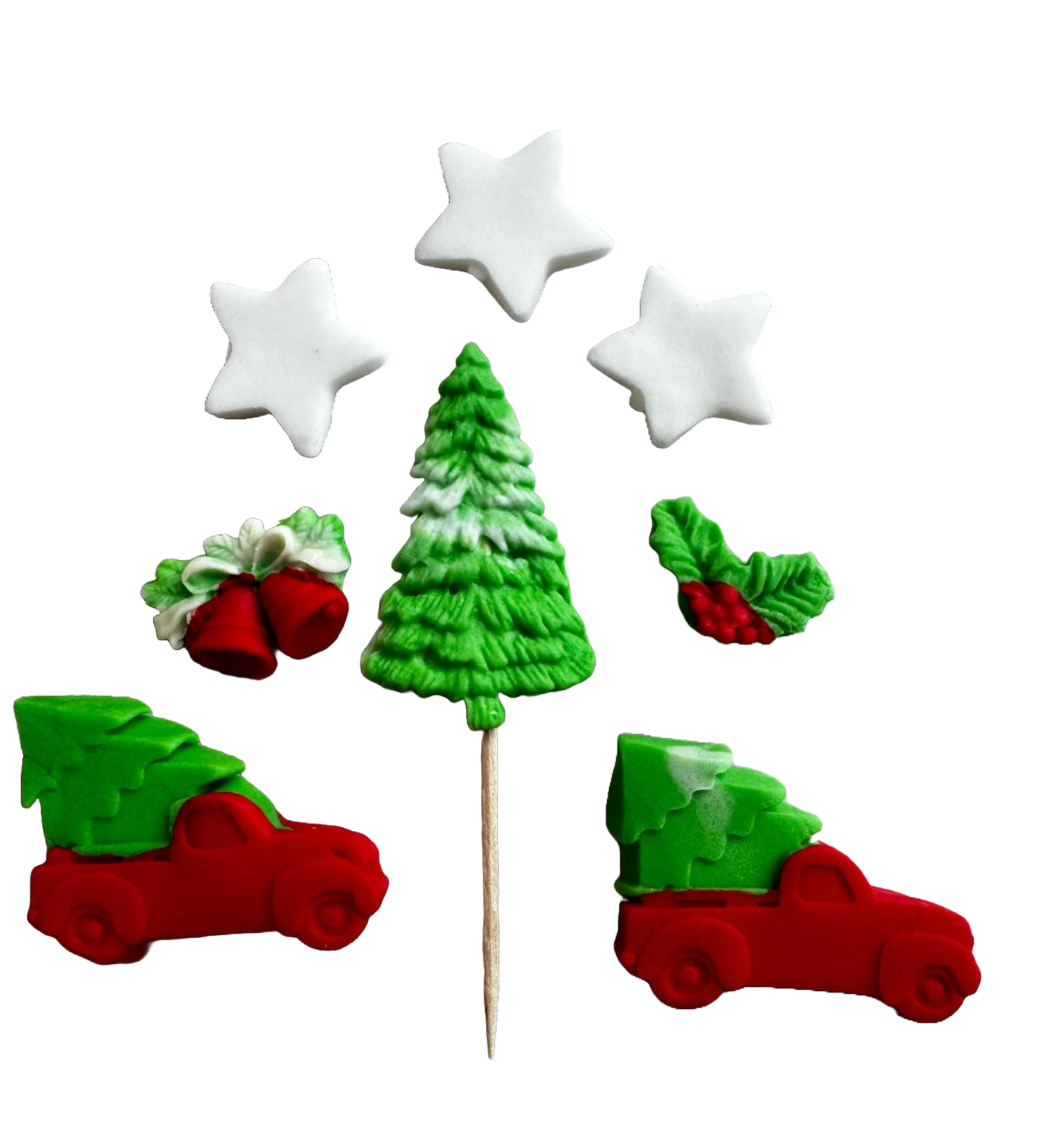 Set di 8 decorazioni commestibili in pasta di zucchero, Decorazioni In Pasta Di Zucchero Vacanze Invernali Naty Shop