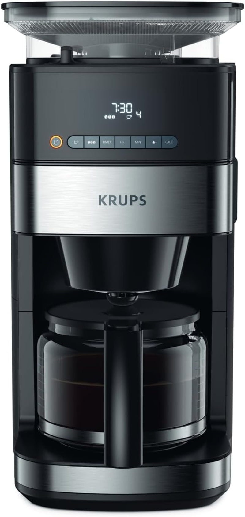 Macchina per caffè espresso Krups KM8328 Macina con macinino | timer 24 ore | Contenitore per cereali 180 g | Capacità 1,25 l per un massimo di 15 tazze di caffè | Funzione di spegnimento automatico | 3 impostazioni di macinatura | Nero