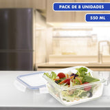 Max Home Confezione da 8 contenitori ermetici in vetro per microonde, portapranzo in vetro, contenitori per alimenti richiudibili, contenitori per alimenti con coperchio trasparente da 550 ml (16538) Scatole per la conservazione degli alimenti Naty Shop