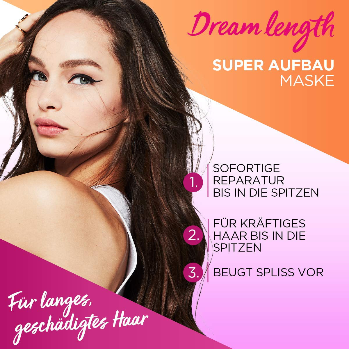 L'Oréal Paris Elvital Maschera per capelli anti-doppie punte per capelli lunghi e danneggiati, Trattamento intensivo con risciacquo, Con vitamine vegetali e olio di ricino, Maschera super rinforzante Dream Length, 1 maschera per capelli Naty Shop da 300 ml