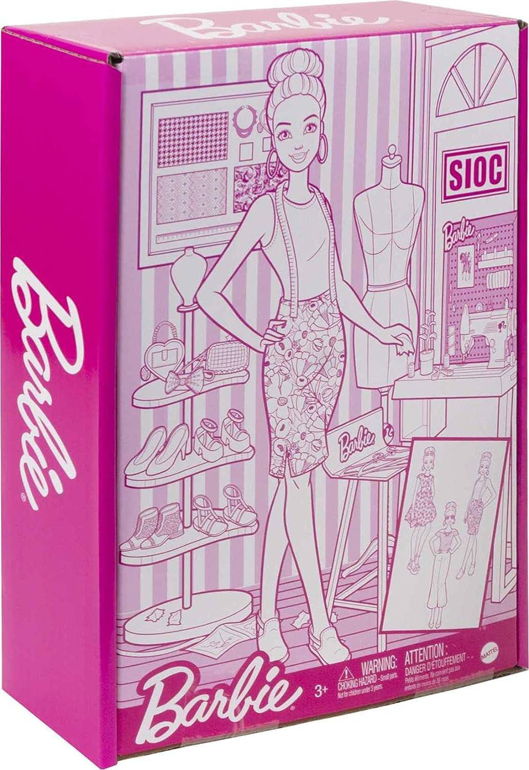 Barbie HDY90 - bambola stilista (30,40 cm) e studio, oltre 25 accessori di design e moda, scrivania di design, sedia, macchina da cucire, modello in tessuto, manichino e altro, giocattoli da 3 anni Naty Shop Dolls