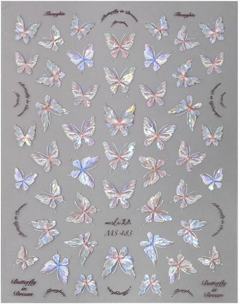 Glänzend Aurora Shell Schmetterling Nagelsticker Selbstklebend, Erleichterung Schmetterlinge Nail Sticker Rosa Laser Schmetterling Nagelaufkleber Für Frauen Nageldesign Zubehör Nagel Zubehör Nail Art