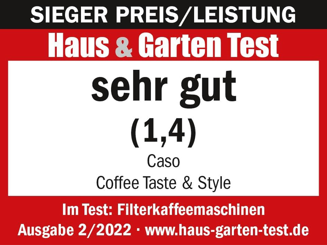 Macchina per caffè espresso CASO Coffee Taste and Style con filtro permanente, 1,5 l, temperatura di erogazione ottimale 92-96 °C, sistema antigoccia, testa di erogazione ottimizzata, acciaio inossidabile, 12 tazze