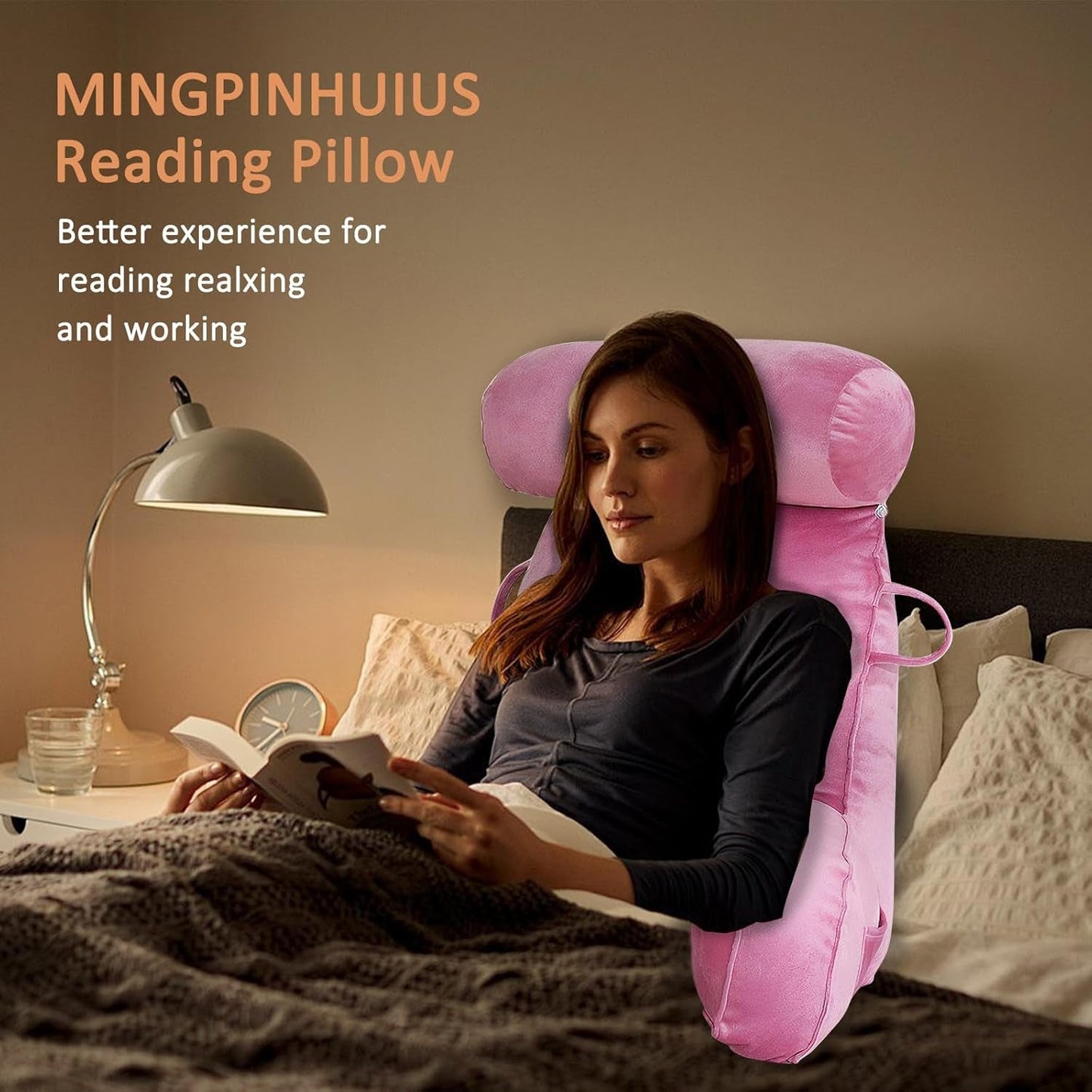 Cuscino da lettura XL per letto e divano con paranuca staccabile, cuscino per la schiena ideale per adulti con memory foam per leggere, lavorare, giocare, guardare la TV, rilassarsi (rosa) confortevole