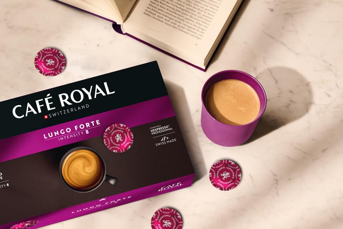Café Royal Professional Tamponi, Lungo Forte, 50 tamponi compatibili Nespresso (R) Professional per ufficio e gastronomia, Rainforest Alliance zertifiziert, 100 centesimi di Arabica Kaffee, intensità 8