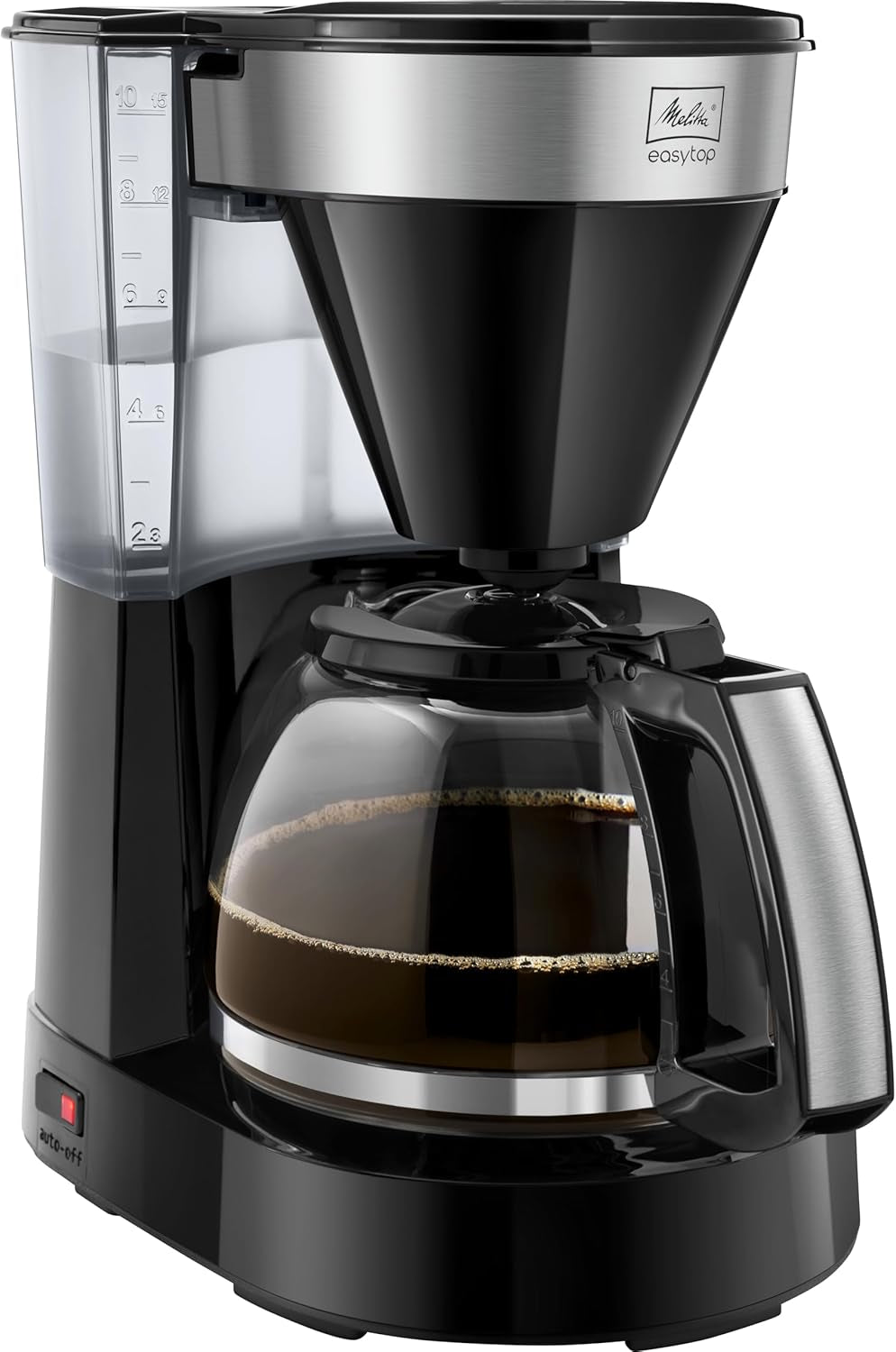 Melitta Easy Top - Macchina per caffè espresso con filtro e caraffa in vetro, per un massimo di 10 tazze di caffè, nero/acciaio inossidabile