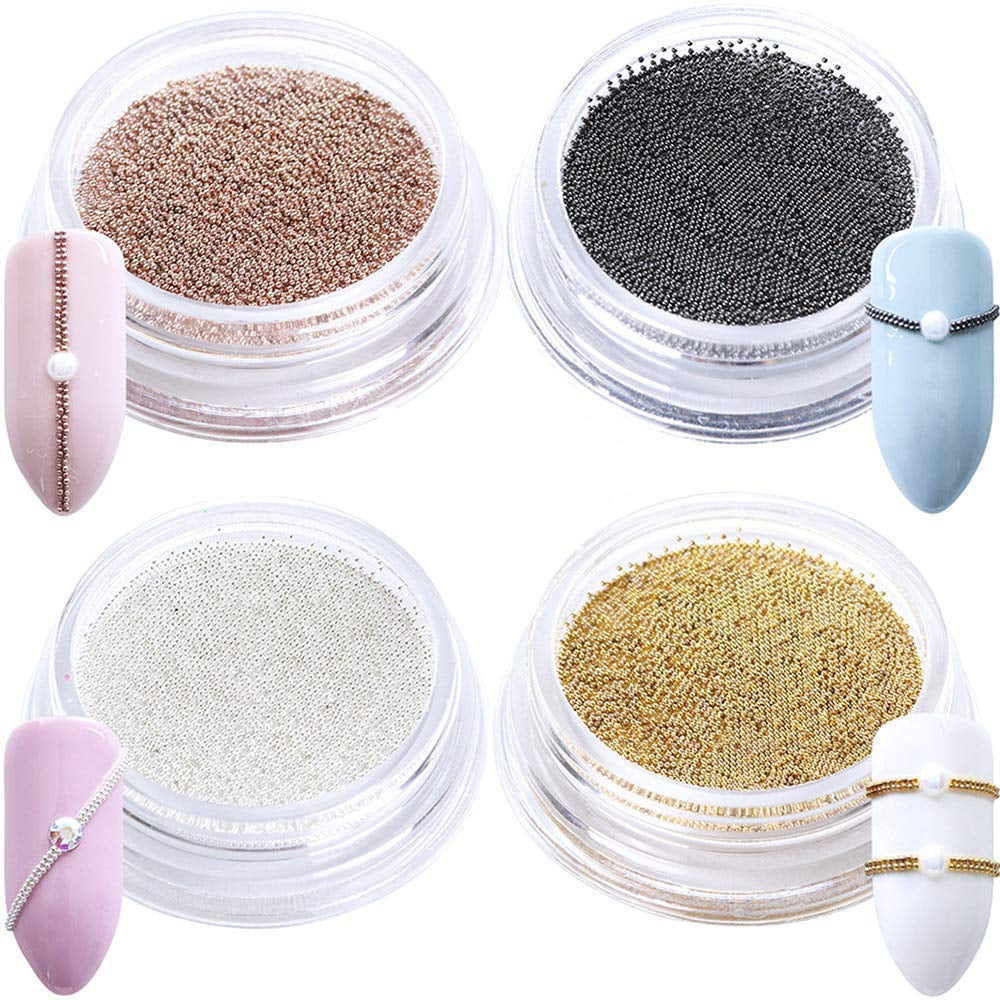GZMAYUEN Nail Art Perle Micro Caviar Per Nägel, 0.3-3Mm Goldene Silber Mini Caviar Strasssteine, Weiß Beige Mini Nägel Perle Mikroperlen Dekor Per Nägel