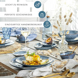 SANGER | Set di stoviglie Darwin da 12 pezzi, set di stoviglie in gres per 4 persone, set di stoviglie blu comprensivo di piatti piani, piatti da dessert e piatti fondi, set di stoviglie fatto a mano | LA COLLEZIONE PREMIUM
