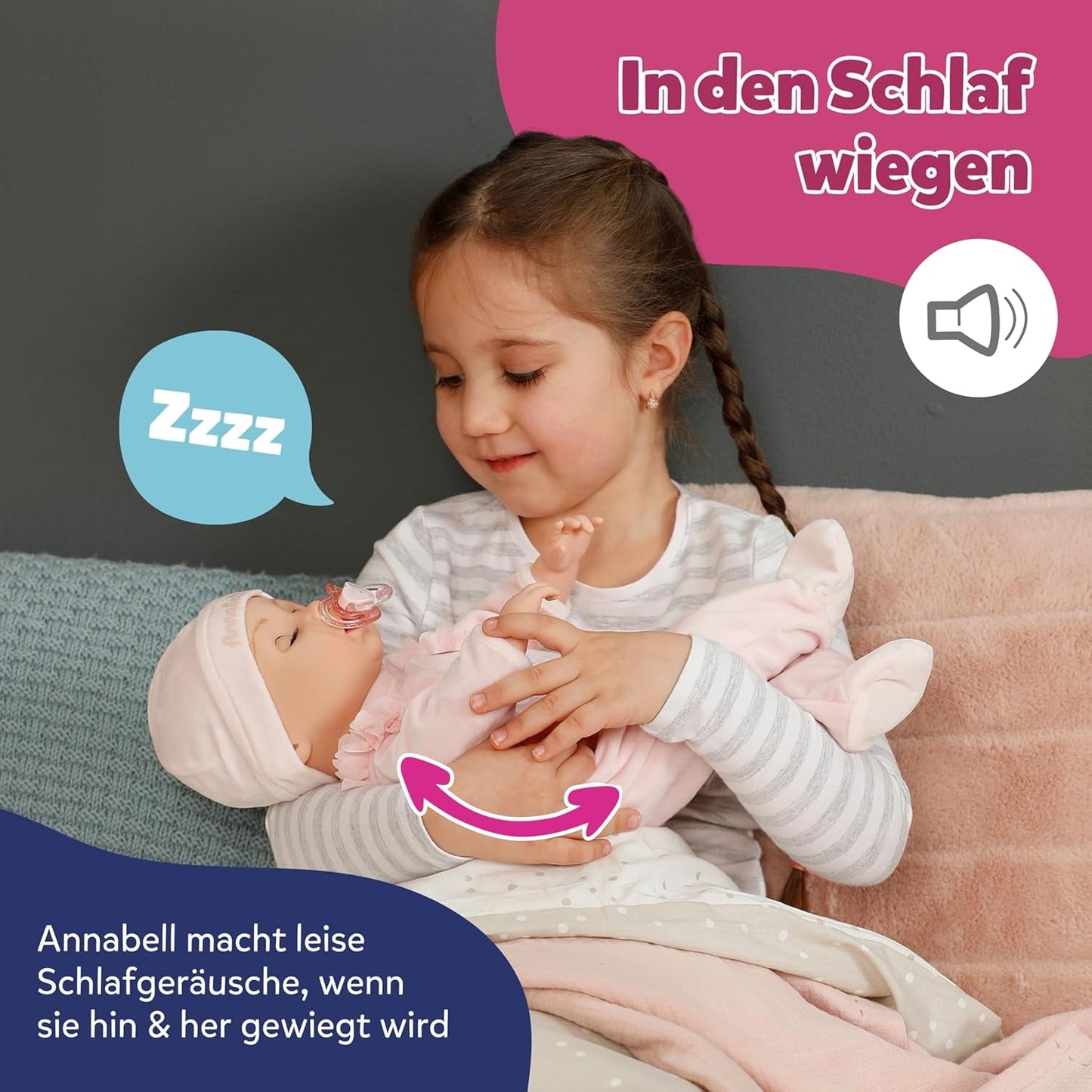 BABY Born Annabell 43 cm - Bambola morbida con 7 funzioni elettroniche e suoni - Adatta a bambini dai 3 anni in su - La bambola include accessori - Richiede batterie