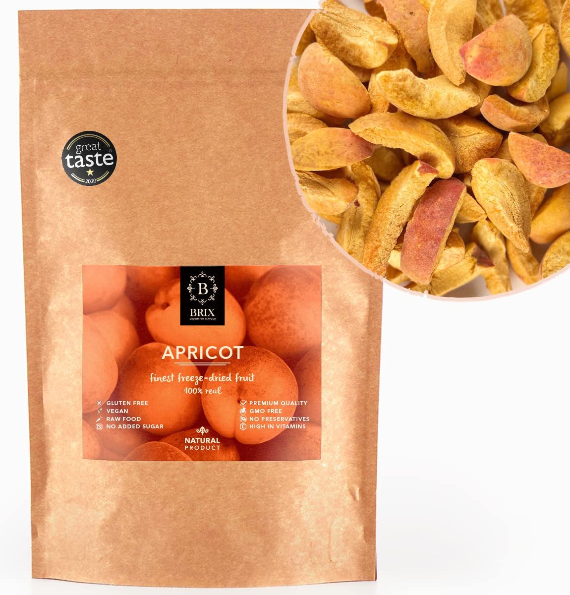 Albicocche liofilizzate BRIX | Albicocche secche al naturale 85 g | Great Taste Award per la frutta secca, essiccata | Non OGM, Senza Glutine, Vegano, Vitamine Conservate Naty Shop Prodotti disidratati Titolo predefinito