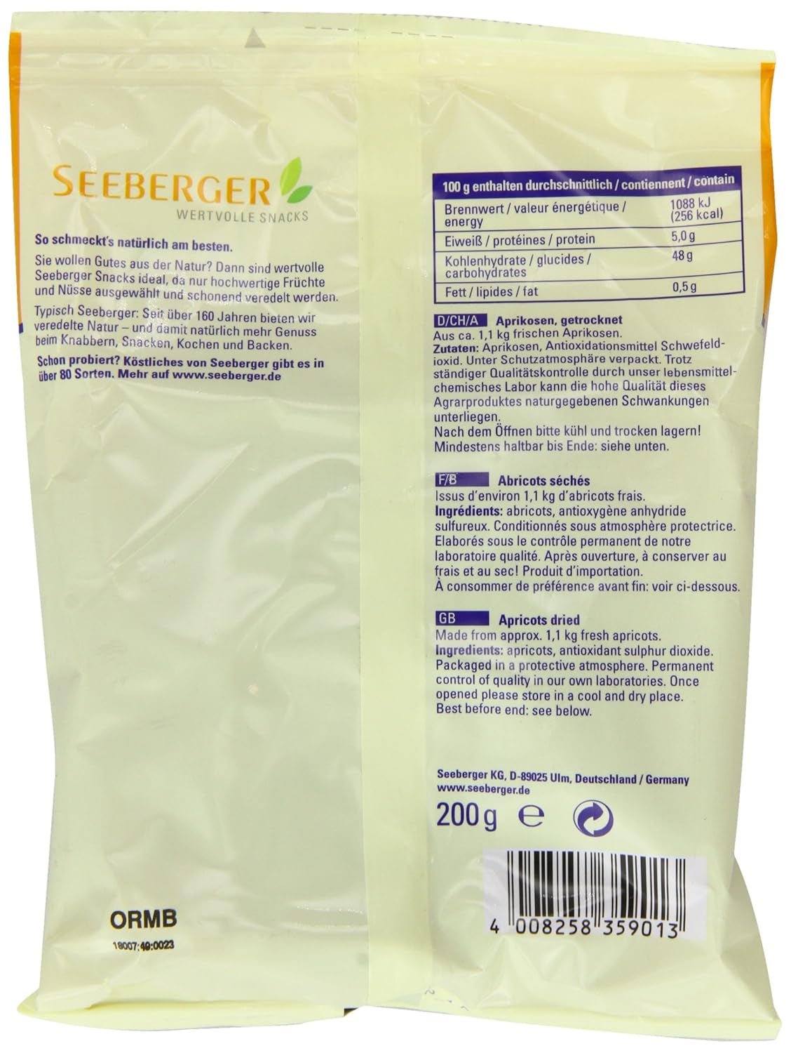 Albicocca Seeberger 200g Naty Shop prodotti disidratati