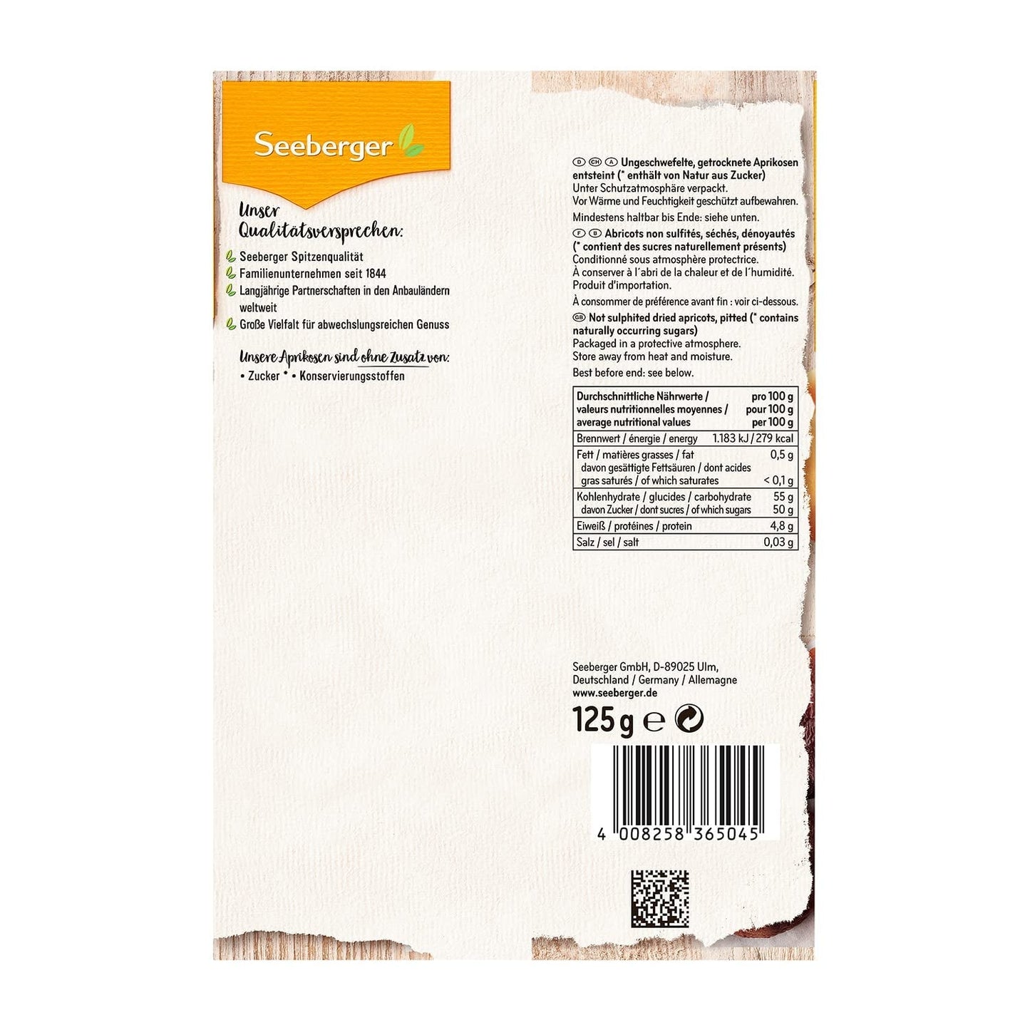 Albicocche non solforate Seeberger: albicocche secche non trattate dal sapore dolce e fruttato - senza zuccheri aggiunti - denocciolate, vegane (1 x 125g) Naty Shop Prodotti disidratati