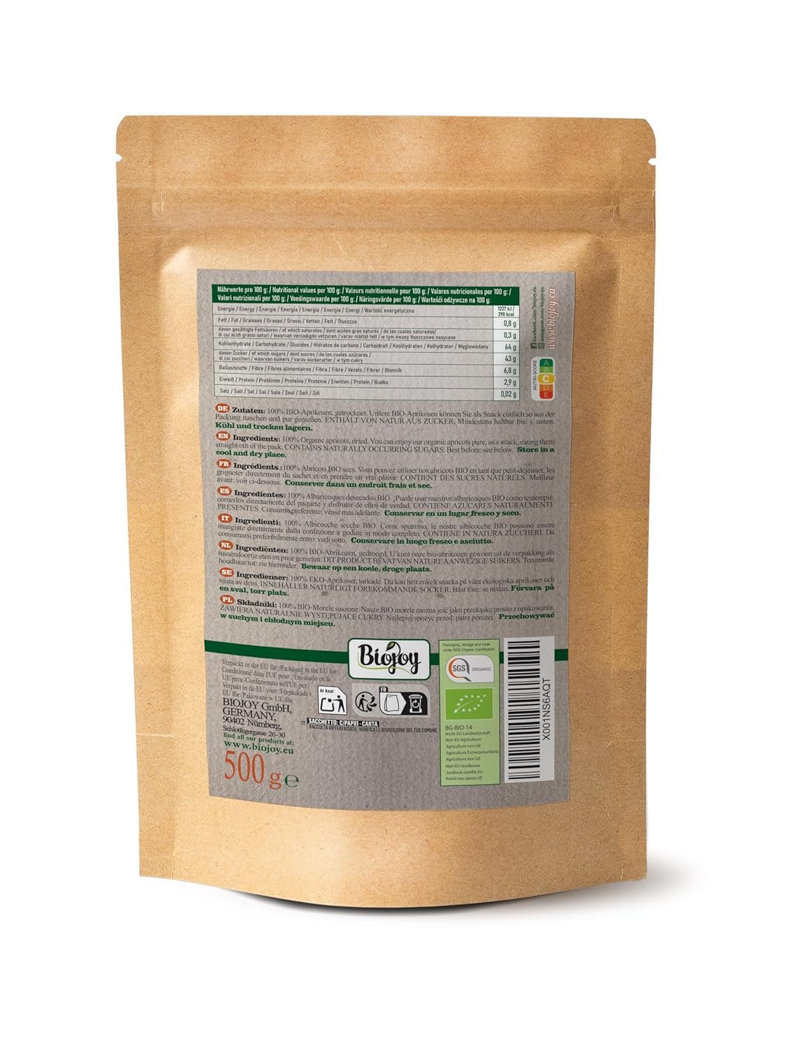 Albicocche secche Biojoy (500 g), non solforate Prodotti disidratati Il mio negozio