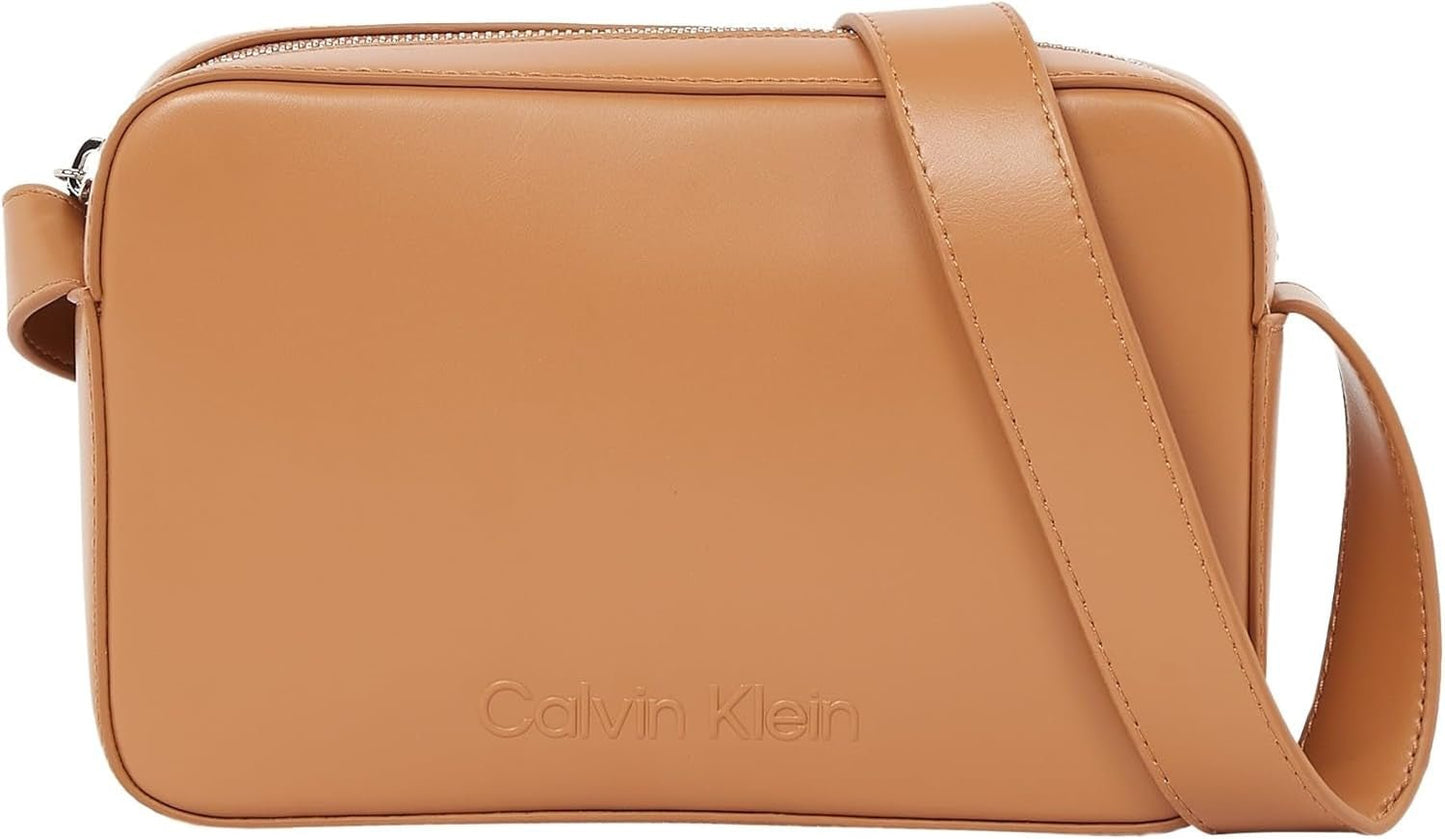 Borsa a tracolla Calvin Klein Embossed Logo Camera Bag con chiusura a cerniera Borse da donna Naty Shop Marrone (Leo)